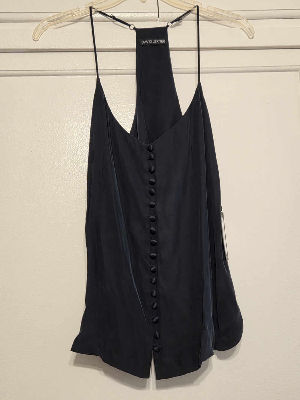 David Lerner Black Silk Button-Front Camisole